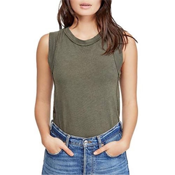 We The Free Tops - We The Free Olive Green Go To Crewneck Cotton Muscle Tee Tank Top Size XS